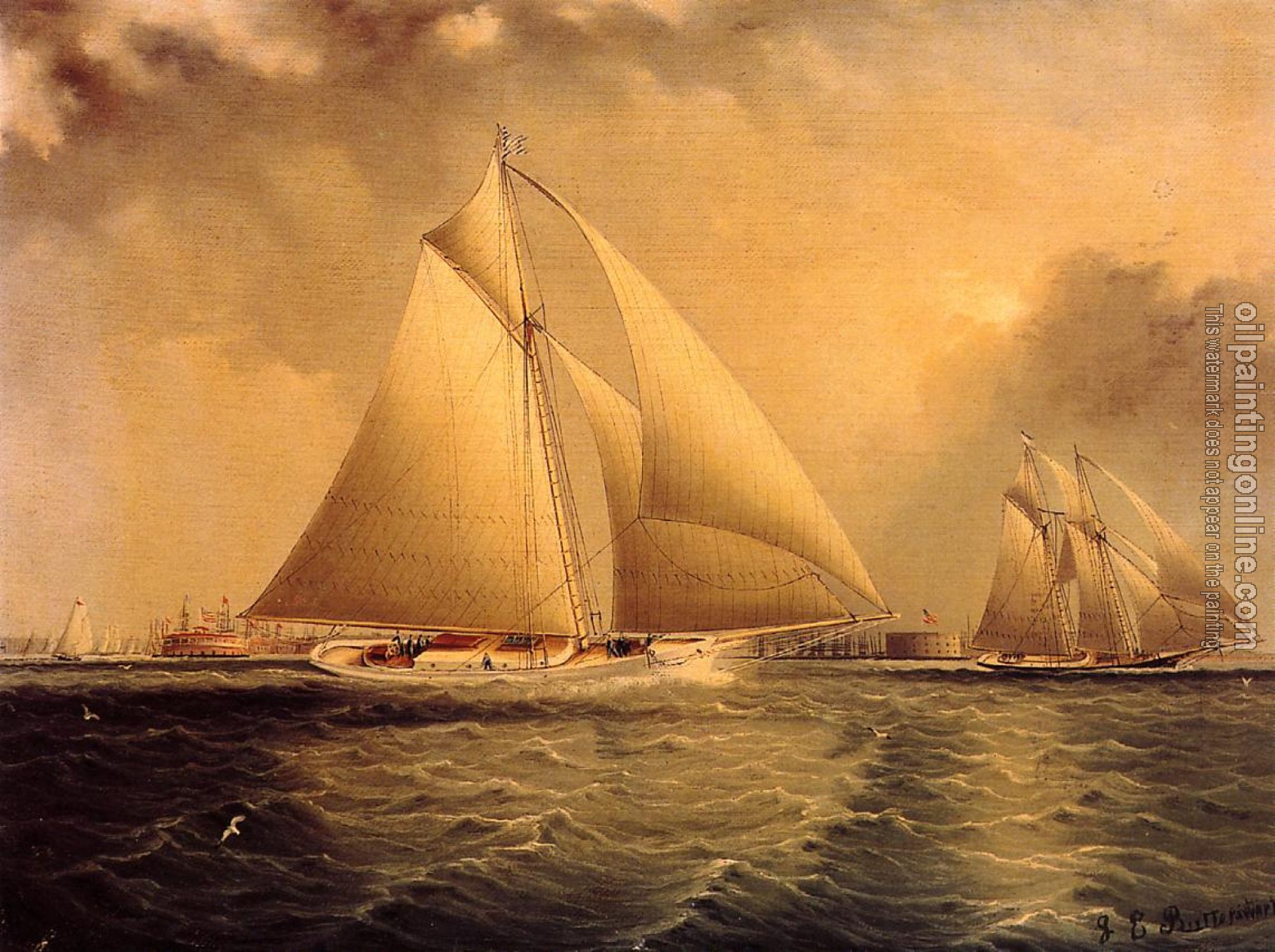 James E Buttersworth - Yachting in New York Harbor